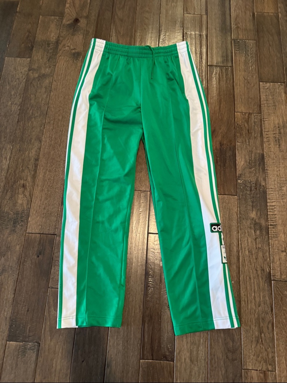 adidas womens Green Track Pants with White Side Stripes and Green Piping